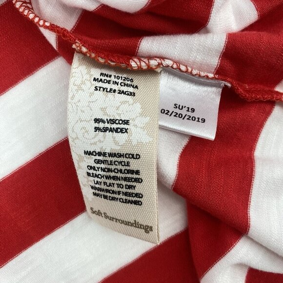 Soft Surroundings Size M Red White Stripe Blouse Tie Accent Sleeve Viscose 2AG33 - Picture 10 of 11